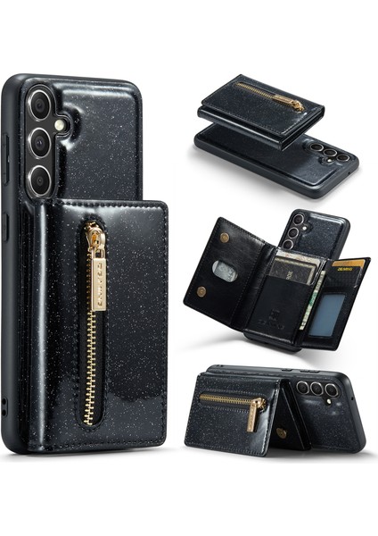 Samsung Galaxy S23 Fe Kickstand Telefon Kılıfı Parıltılı Deri Kaplamalı Pc+Tpu Kılıf Çıkarılabilir Cüzdan ile (Yurt Dışından)