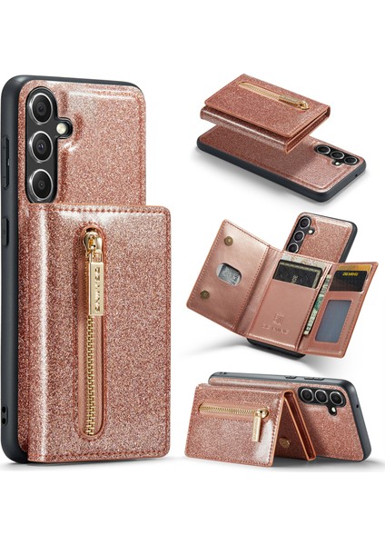 Samsung Galaxy S23 Fe Kickstand Telefon Kılıfı Parıltılı Deri Kaplamalı Pc+Tpu Kılıf Çıkarılabilir Cüzdan ile (Yurt Dışından)