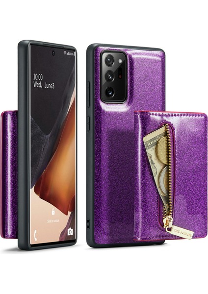 Samsung Galaxy NOTE20 Ultra / NOTE20 Ultra 5g 2'si 1 Arada Simli Pu Deri Kaplamalı Pc + Tpu Düşmeye Karşı Destekli Manyetik Çıkarılabilir Fermuarlı Cüzdan Telefon Kılıfı (Yurt Dışından)