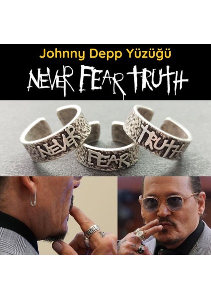 Never Fear Truth Johnny Depp Yüzüğü Erkek Yüzük Seti Gümüş Kaplama Ayarlanabilir El Yapımı Yüzük