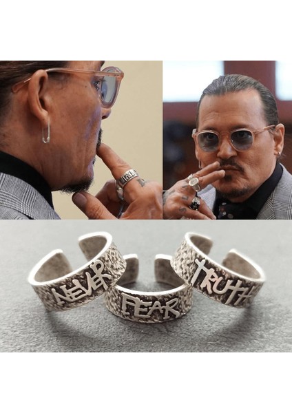 Never Fear Truth Johnny Depp Yüzüğü Erkek Yüzük Seti Gümüş Kaplama Ayarlanabilir El Yapımı Yüzük fiyatları