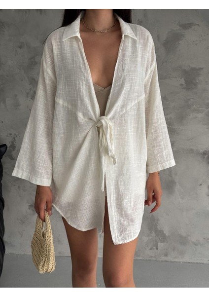 Tek Bağlamalı Keten Kimono