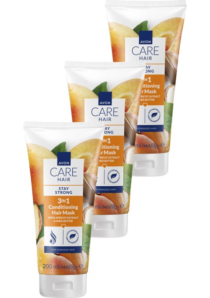 Care Kayısı Özü ve Shea Yağı İçeren 3’ü 1 Arada Saç Maskesi 200 ml 3’lü