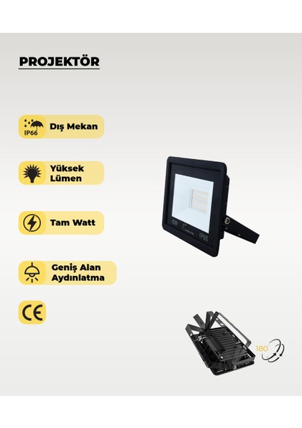 10W IP66 LED Projektör 6500K (Beyaz Işık)