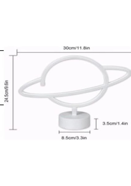 Neon Işıklı Satürn Lamba Pil+Usb
