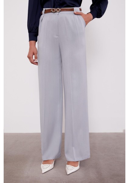 Gri Kemerli Palazzo Pantolon