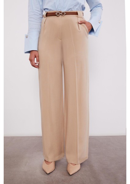 Bej Kemerli Palazzo Pantolon