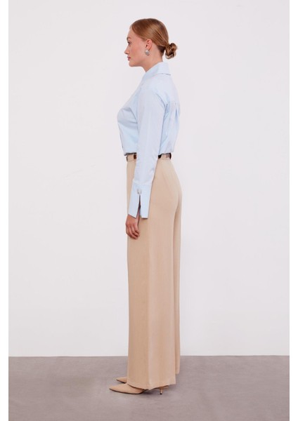 Bej Kemerli Palazzo Pantolon modelleri
