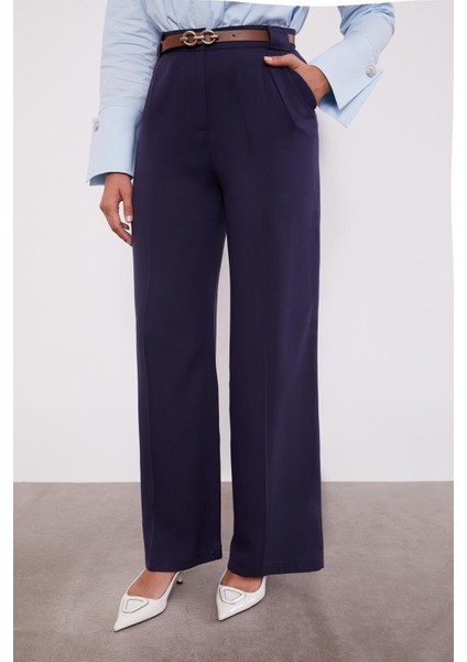 Lacivert Kemerli Palazzo Pantolon