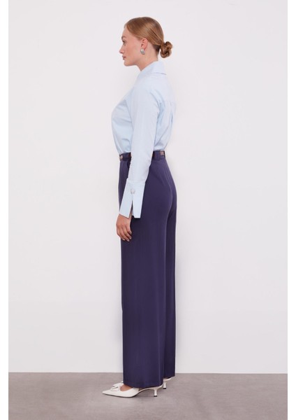 Lacivert Kemerli Palazzo Pantolon modelleri