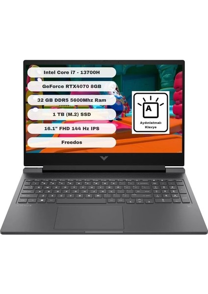 Victus Laptop 16-R0071NT 8V898EA Intel Core I7-13700H 32GB Ram 1tb SSD 8gb Rtx 4070 16.1 Inç Fhd Freedos Mika Gümüşü Taşınabilir Bilgisayar