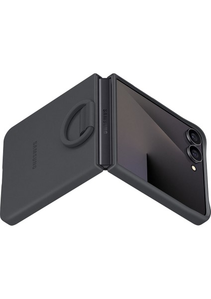 Galaxy Z Flip 7 Yüzüklü Silikon Kılıf - Siyah