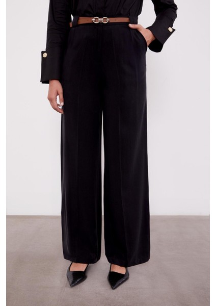 Siyah Kemerli Palazzo Pantolon