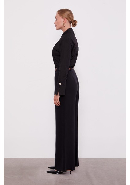 Siyah Kemerli Palazzo Pantolon modelleri