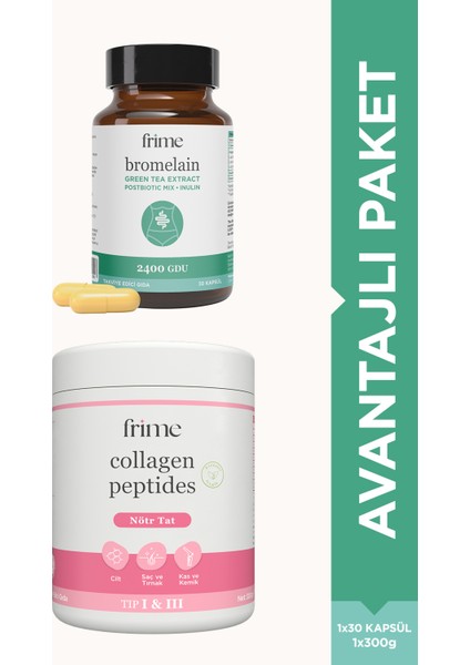 Hidrolize Kolajen + Bromelain, Inulin, Yeşil Çay, Prebiyotik & Postbiyotik Takviye Seti