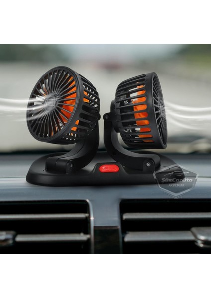 Üniversal Oto Ofis Araç Içi Torpido Üstü Vantilatör Çift Başlıklı USB Girişli 2 Kademeli Soğutucu Fan 360° Dönebilen Ultra Sessiz Oynar Başlıklı Araç Fanı