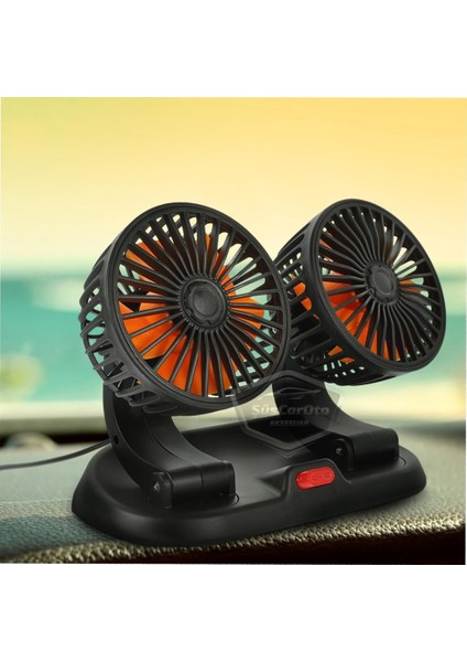 Üniversal Oto Ofis Araç Içi Torpido Üstü Vantilatör Çift Başlıklı USB Girişli 2 Kademeli Soğutucu Fan 360° Dönebilen Ultra Sessiz Oynar Başlıklı Araç Fanı
