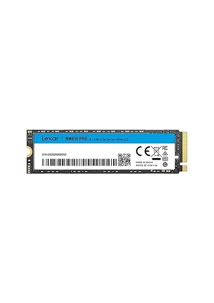 Lexar NM610PRO 2tb Ssd, M.2 2280 Pcie GEN3X4 Nvme 1.4 Dahili, 3300 Mb/sn'ye Kadar Okuma, 2600 Yazı,