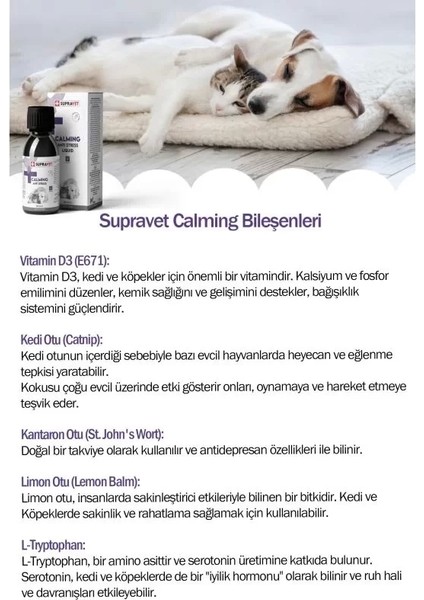Supravet Calming Anti Stress Kedi ve Köpekler Için Sıvı Sakinleştirici Damla 100 ml modelleri