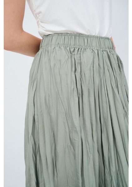 Beli Lastikli Piliseli Midi Etek Cagla Yesili 12745148000