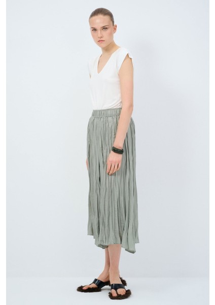 Beli Lastikli Piliseli Midi Etek Cagla Yesili 12745148000