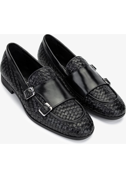 Erkek Hakiki Deri Siyah Loafer Ayakkabı 537 3682 Erk Ayk Y25 Sıyah Orgu
