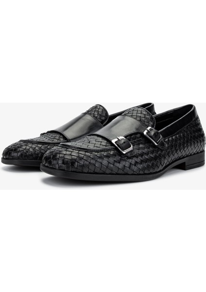 Erkek Hakiki Deri Siyah Loafer Ayakkabı 537 3682 Erk Ayk Y25 Sıyah Orgu
