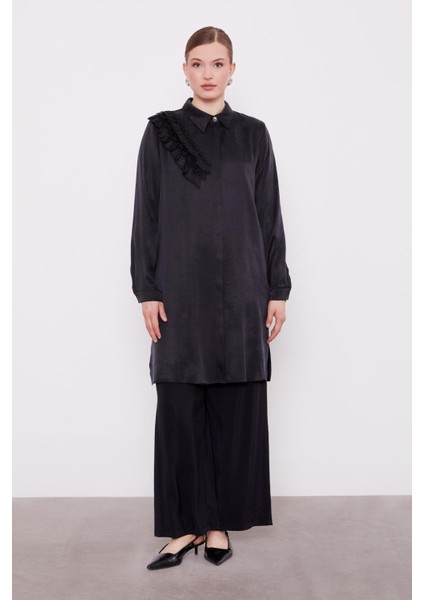 Siyah Fırfır Detaylı Cupra Gömlek