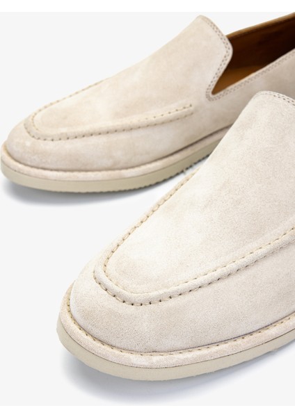 Erkek Hakiki Deri Bej Süet Loafer Ayakkabı 325 2373-3 Erk Ayk Y25 Bej Suet