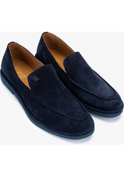 Erkek Hakiki Deri Lacivert Süet Loafer Ayakkabı 325 2373-3 Erk Ayk Y25 Lacı Suet