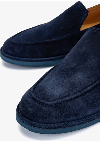 Erkek Hakiki Deri Lacivert Süet Loafer Ayakkabı 325 2373-3 Erk Ayk Y25 Lacı Suet