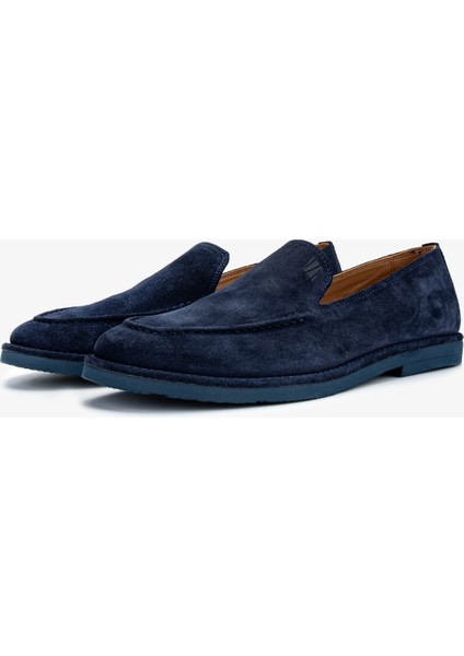 Erkek Hakiki Deri Lacivert Süet Loafer Ayakkabı 325 2373-3 Erk Ayk Y25 Lacı Suet