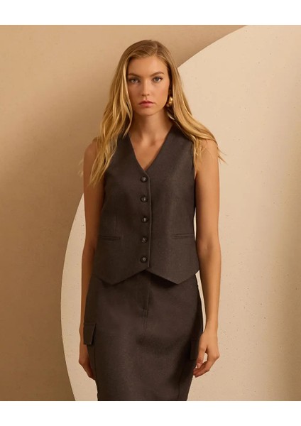 10014 Önden Düğmeli Yelek Qks