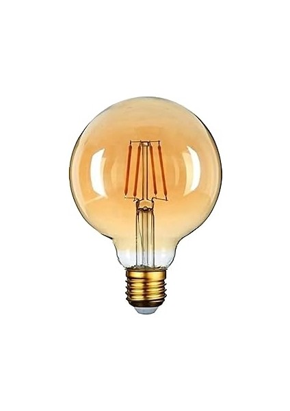 Vintage LED Filament Ampul, G95 Küre, E27 Duy, Sarı Işık (Amber Cam, 4 Watt)