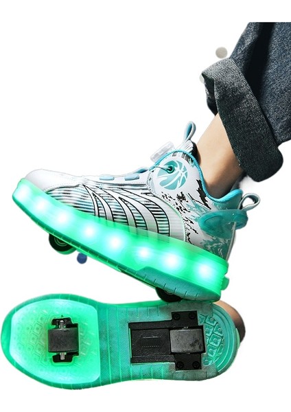 Mkjınmeı 8 Tekerlekli USB Şarjlı LED Işıklı Paten Ayakkabı (Yurt Dışından)