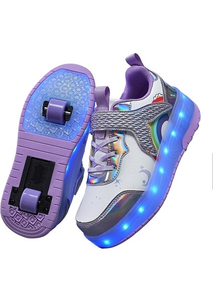 Mkjınmeı Çocuk Koşu Ayakkabıları Kızlar LED Işıklı Buz Pateni Paten (Yurt Dışından)