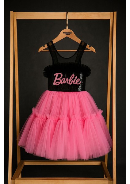 Barbie Payet Detaylı Kız Çocuk Elbise - Açık pembe