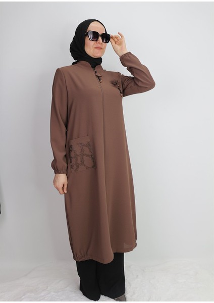 1005 Önden Fermuarlı Cepli Cebi Taş Detaylı Broşlı Giy Çık Kap Qys Kap #24-03#