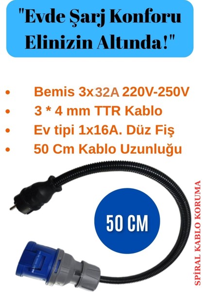 Elektrikli Araç Şarj Cihazı Için Ev Tipi Priz Dönüştürücü Kablo