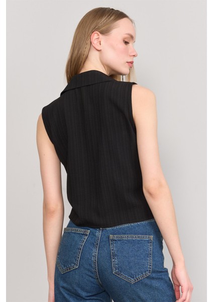 Çetinkaya Fithit 1437 Kadın Trend Keten Sıfır Kol Gömlek Siyah fırsatları