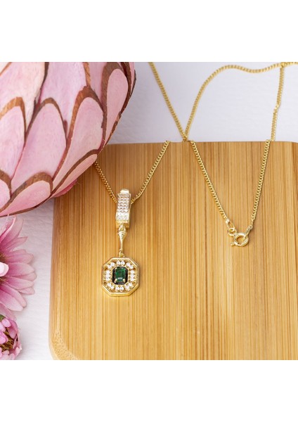 3-5 mm Baget Yeşil Zirkon Taşlı 925 Ayar Gümüş Gold Rengi Kadın Kolye fiyatları