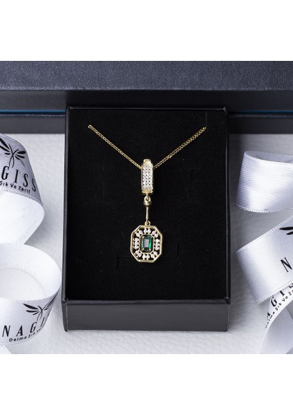 3-5 mm Baget Yeşil Zirkon Taşlı 925 Ayar Gümüş Gold Rengi Kadın Kolye modelleri