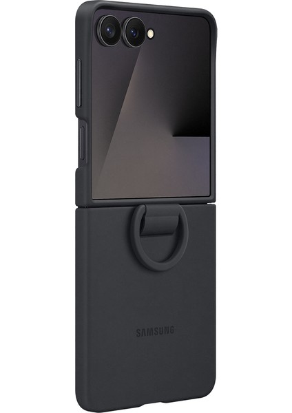 Galaxy Z Flip 7 Yüzüklü Silikon Kılıf - Siyah