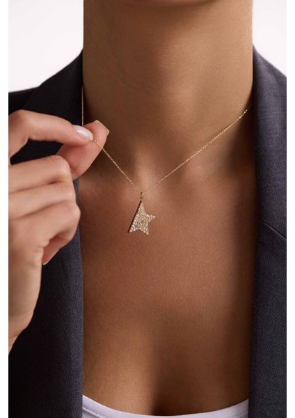 14 Ayar Altın Yıldız Figürlü Kolye Baget Detaylı