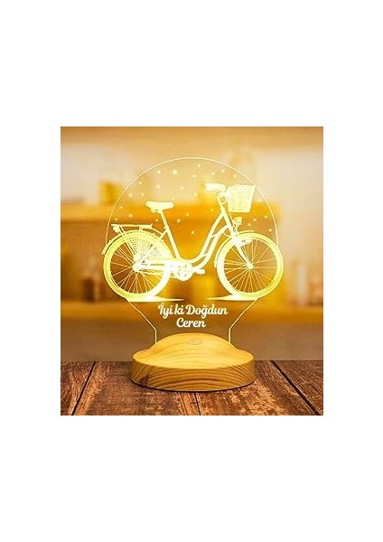 Sevgilambası 3D Nostaljik Bisiklet Doğum Günü Hediyesi 3 Boyutlu LED Lamba