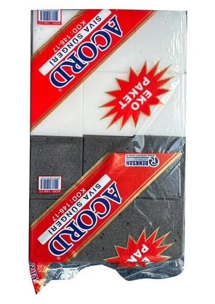 Acord 146-17 Sıva Sıvacı Temizlik Iş Süngeri - 16X15X5 Cm. - Siyah-Beyaz - 24 Adetlik