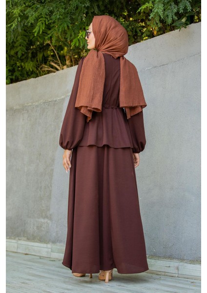 Cenny Eteği Katlı Scuba Krep Elbise-Kahve fırsatları