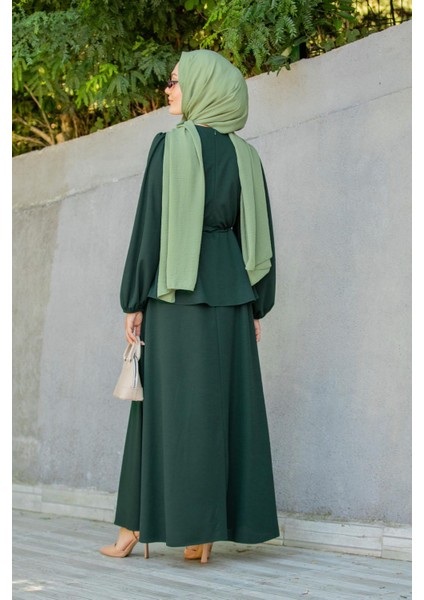 Cenny Eteği Katlı Scuba Krep Elbise-Zümrüt modelleri