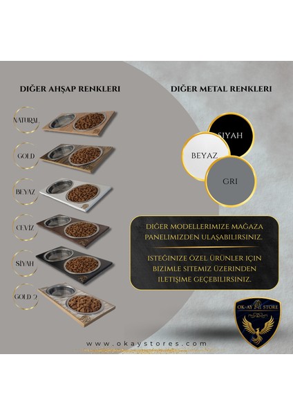 Aybisev Serisi Kedi ve Orta-Büyük Irk Köpekler Için 3 Kademeli Yükseklik Ayarlı Paslanmaz Mama Su Standı