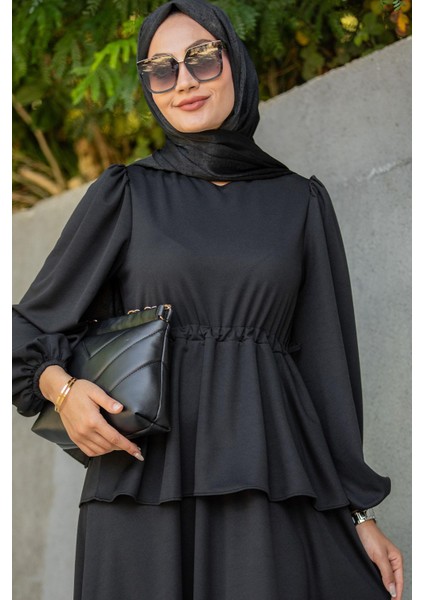 Cenny Eteği Katlı Scuba Krep Elbise-Siyah fiyatları